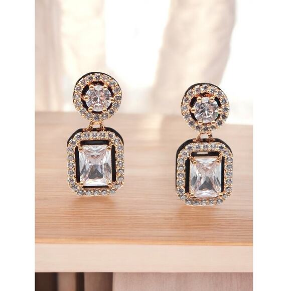 Crystal Drop Dangle Elegant Stud Gold Tone Earrings - Picture 1 of 5